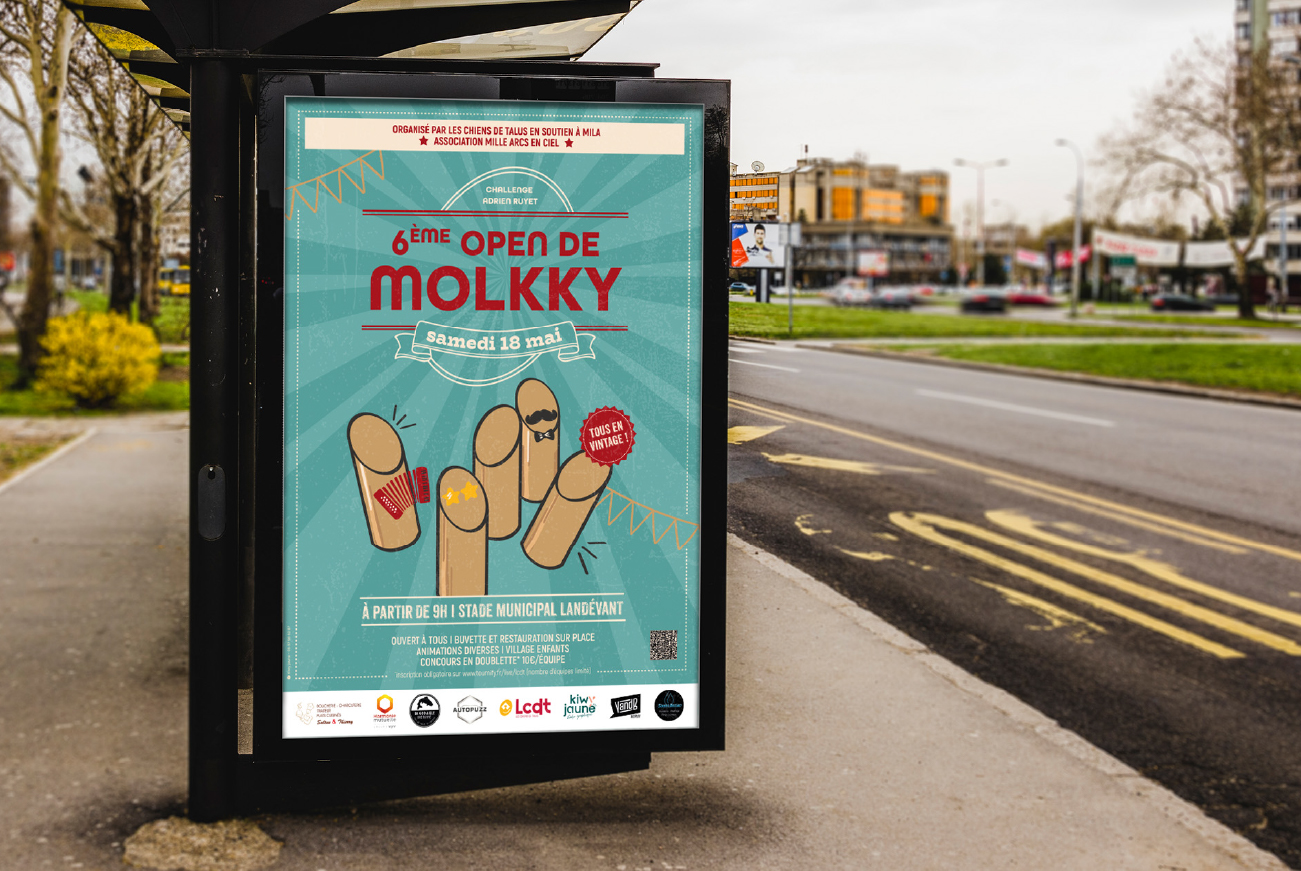 affiche pour un évènement caritatif de molkky Les Chiens de Talus dans le Morbihan