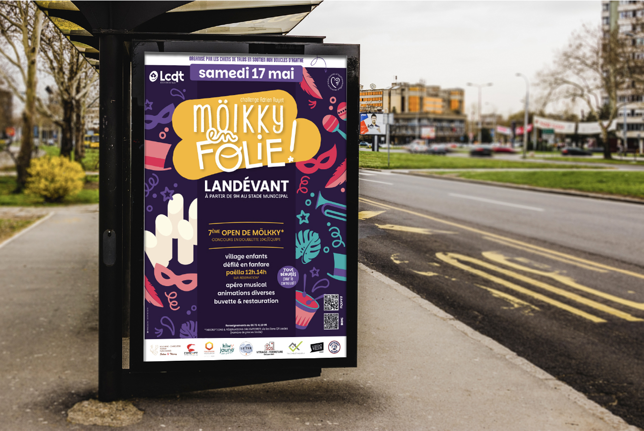 affiche pour un évènement caritatif de molkky en folie Les Chiens de Talus dans le Morbihan