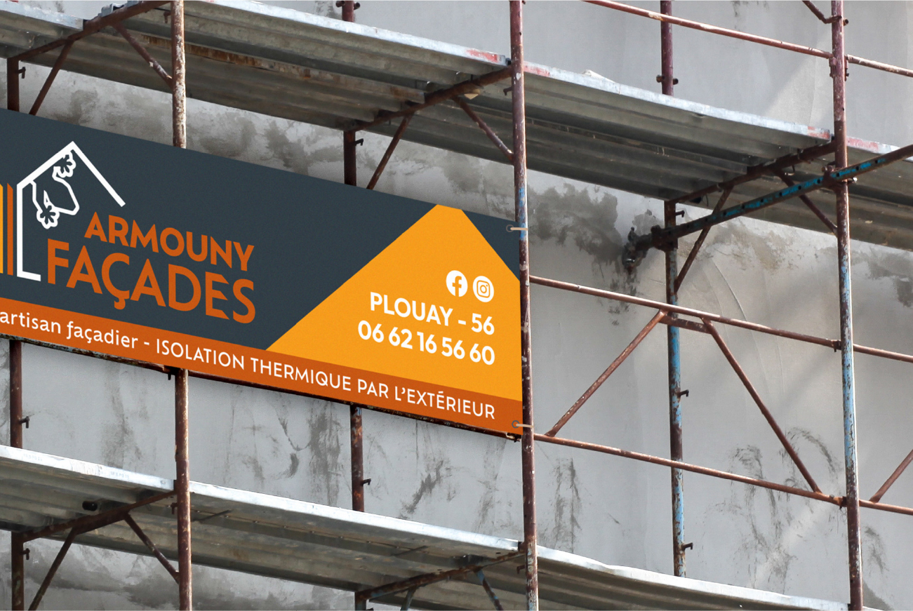 bâche de chantier pour un artisan façadier Armouny Façades dans le Morbihan