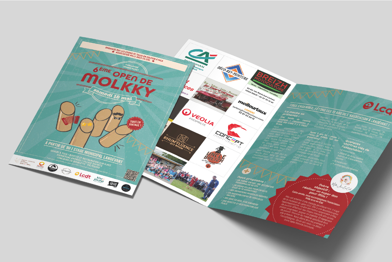 brochure pour un évènement caritatif de molkky Les Chiens de Talus dans le Morbihan