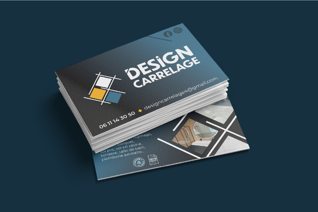 carte de visite pour un artisan carreleur Design Carrelage dans le Finistère