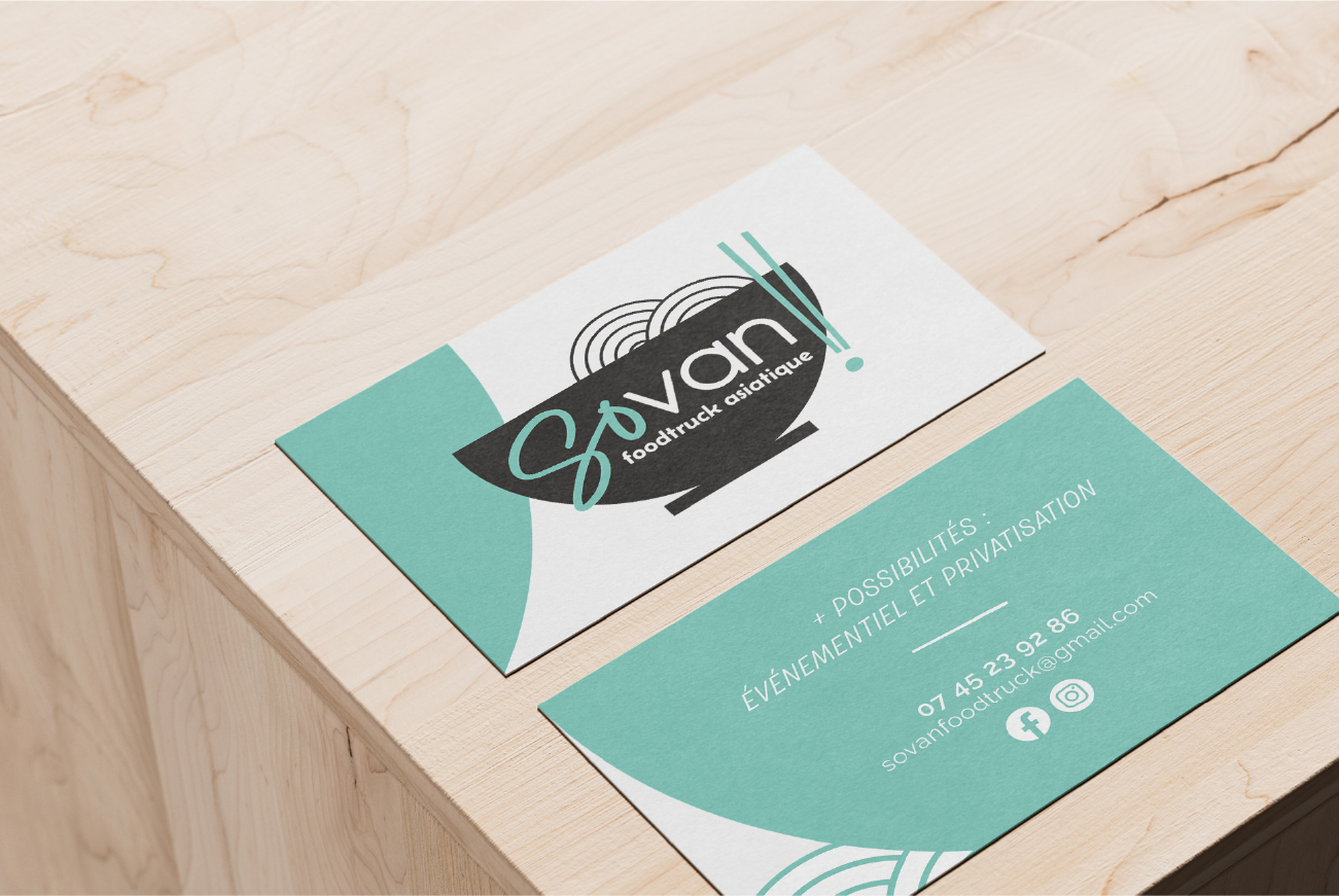carte de visite pour un foodtruck de cuisine asiatique Sovan dans le Morbihan