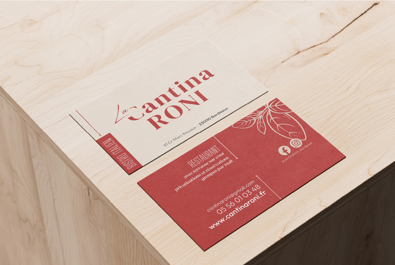carte de visite pour un restaurant La Cantina Roni à Bordeaux