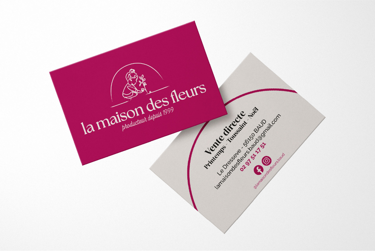 carte de visite pour La maison des fleurs, serre, producteurs dans le Morbihan