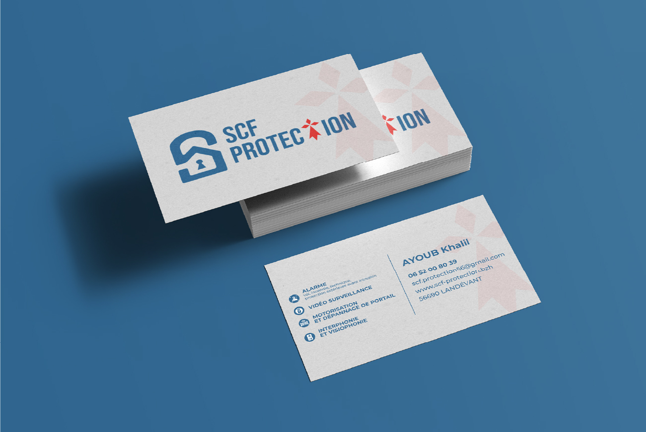 carte de visite pour SCF protection, entreprise de d'alarme et de sécurité dans le Morbihan