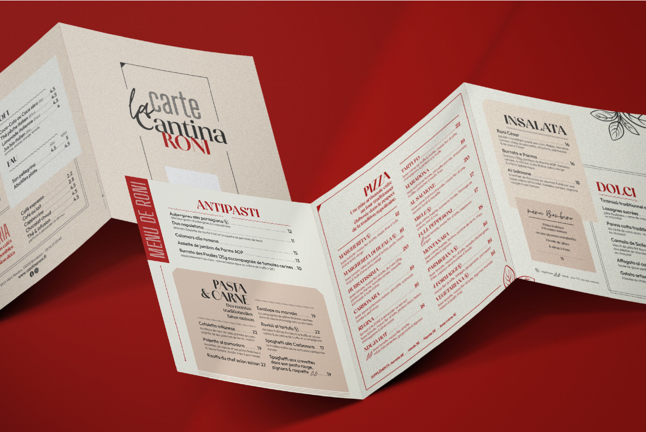 carte menu pour un restaurant La Cantina Roni à Bordeaux