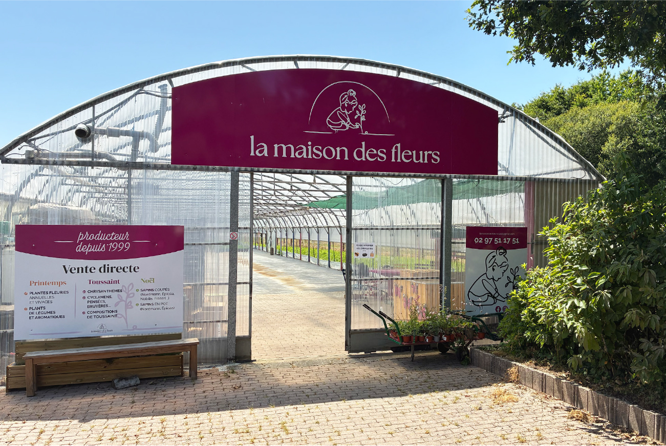 enseigne pour La maison des fleurs, serre, producteurs dans le Morbihan