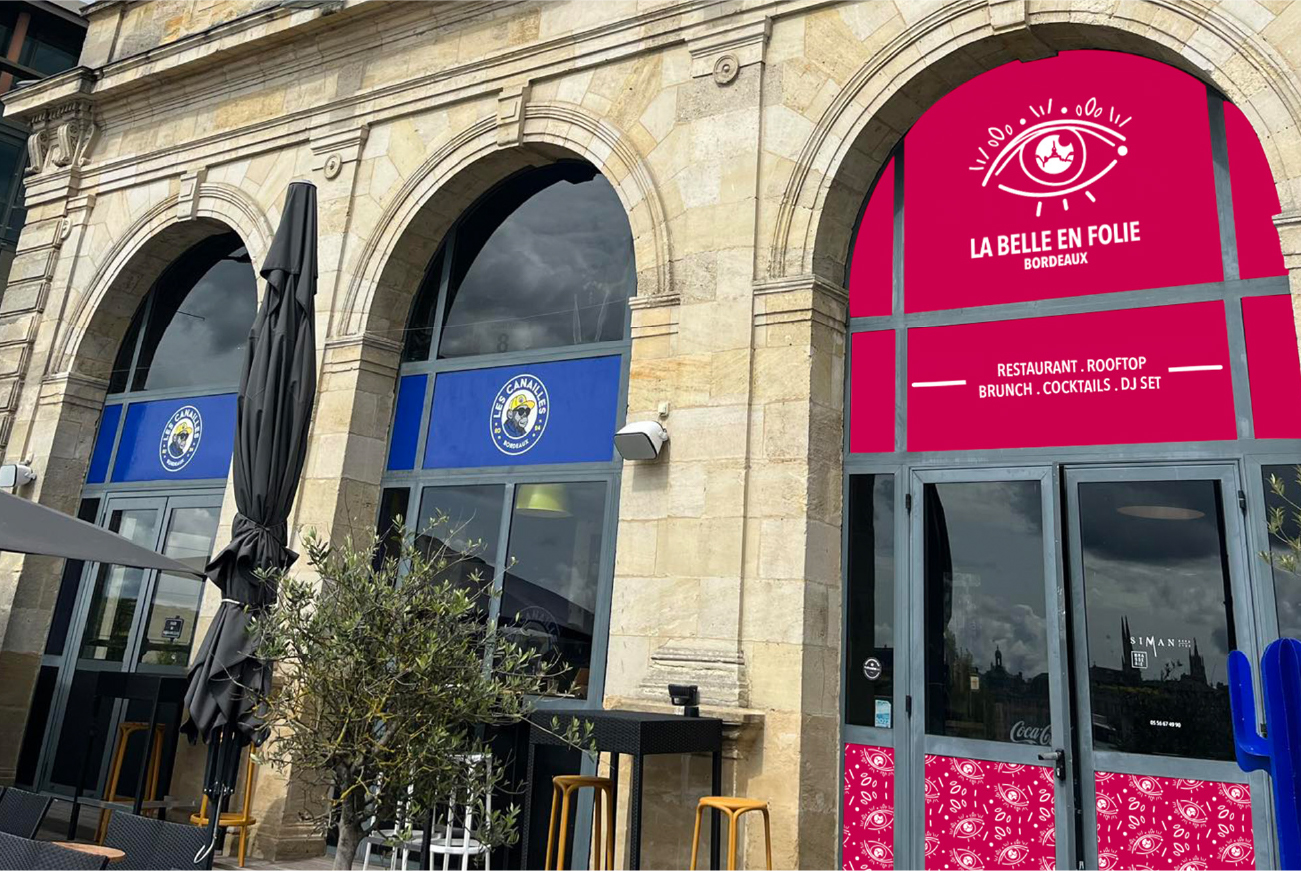 enseigne pour La Belle en Folie, bar, restaurant en Gironde