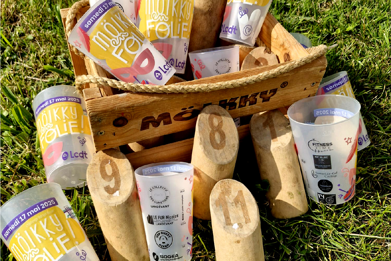 gobelet pour un évènement caritatif de molkky en folie Les Chiens de Talus dans le Morbihan