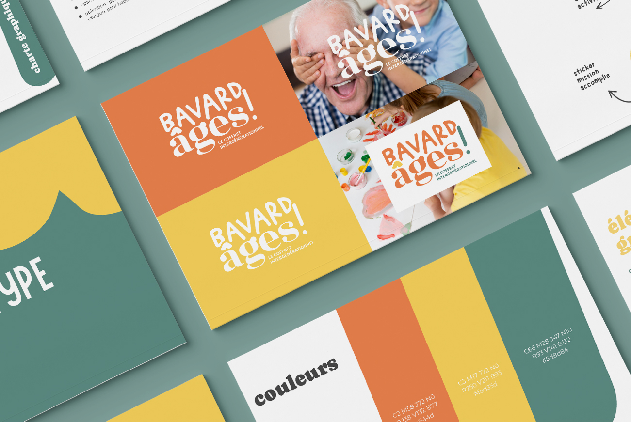 identité visuelle pour un coffret intergénérationnel Bavardâges dans la Loire