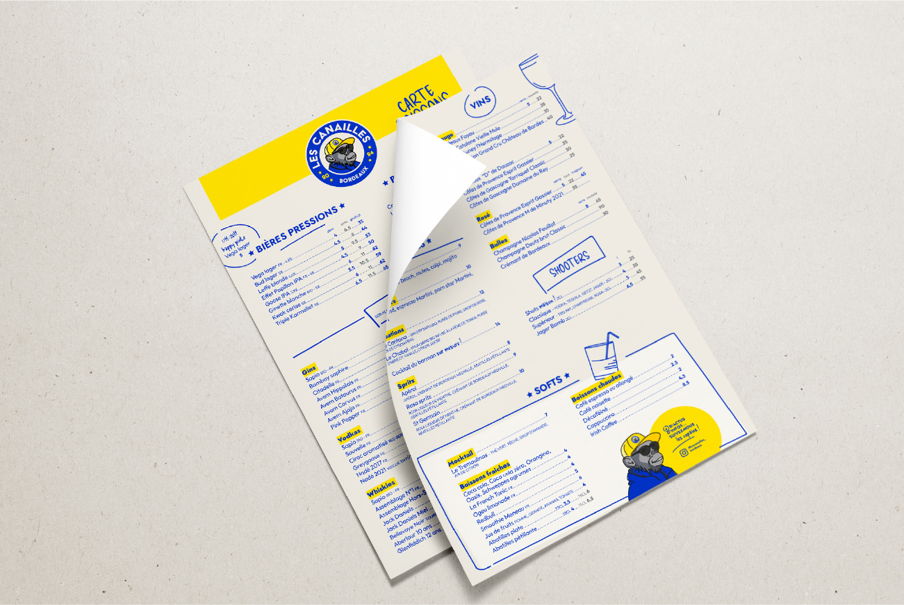 carte boissons pour Les Canailles, bar en Gironde