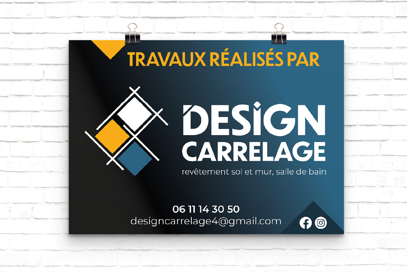 panneau chantier pour un artisan carreleur Design Carrelage dans le Finistère