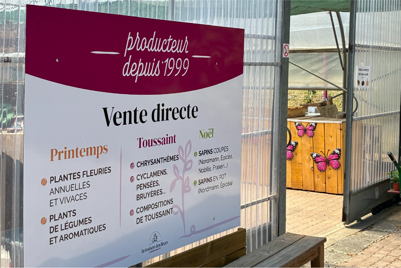 signalétique pour La maison des fleurs, serre, producteurs dans le Morbihan